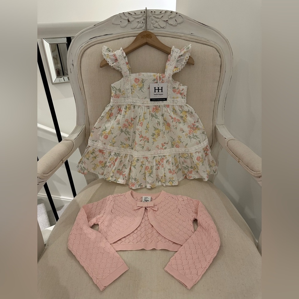 ๐ฆข Baby 24 Month Cotton Eyelet Floral Party Dress & Pointelle Knit Cardigan NWT